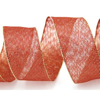 3 m x 40 mm Dekoband WINTER STRIPES ROT GOLD Lurex Streifen Schleifenband mit Drahtkanten glnzend Weihnachtsband