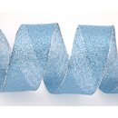 3 m x 40 mm Dekoband WINTER STRIPES HELLBLAU Blau SILBER...