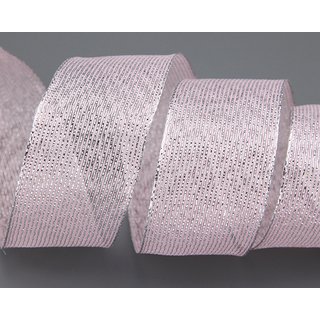 3 m x 40 mm Dekoband WINTER STRIPES HELLROSA Rosa SILBER Lurex Streifen Schleifenband mit Drahtkanten glnzend Weihnachtsband