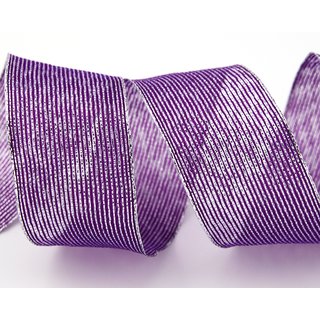 3 m x 40 mm Dekoband WINTER STRIPES LILA SILBER Lurex Streifen Schleifenband mit Drahtkanten glnzend Weihnachtsband
