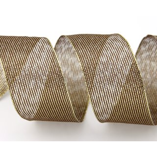20 m x 40 mm Dekoband WINTER STRIPES BRAUN GOLD Lurex Streifen Schleifenband mit Drahtkanten glnzend Weihnachtsband
