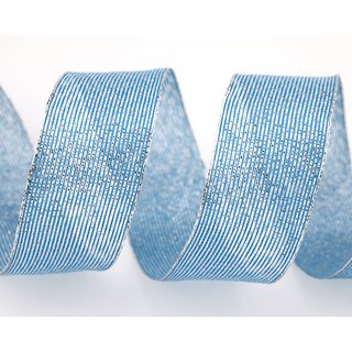 20 m x 40 mm Dekoband WINTER STRIPES HELLBLAU Blau SILBER Lurex Streifen Schleifenband mit Drahtkanten glnzend Weihnachtsband