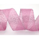20 m x 40 mm Dekoband WINTER STRIPES ROSA SILBER Lurex...