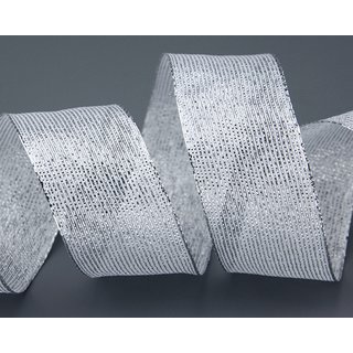 20 m x 40 mm Dekoband WINTER STRIPES WEISS SILBER Lurex Streifen Schleifenband mit Drahtkanten glnzend Weihnachtsband