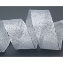 20 m x 40 mm Dekoband WINTER STRIPES WEISS SILBER Lurex...