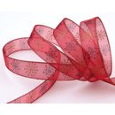 3 m x 25 mm Dekoband Snow Wonder ROT GOLD Chiffonband mit...