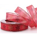 20 m x 25 mm Dekoband Snow Wonder ROT GOLD Chiffonband...