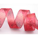 3 m x 40 mm Dekoband Snow Wonder ROT GOLD Chiffonband mit...