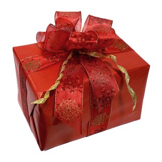 20 m x 40 mm Dekoband Snow Wonder ROT GOLD Chiffonband mit Draht mit Lurex Weihnachtsband Schneeflocken Motiv