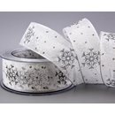 20 m x 40 mm Dekoband Snow Wonder WEISS SILBER...