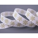3 m x 25 mm Dekoband Christmas Snowflakes WEISS GOLD...