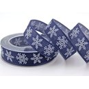 20 m x 25 mm Dekoband Christmas Snowflakes DUNKELBLAU...