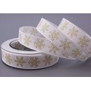 20 m x 25 mm Dekoband Christmas Snowflakes WEISS GOLD...