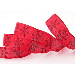 20 m x 25 mm Dekoband Christmas Snowflakes ROT Schleifenband Baumwolle Stoffband Weihnachten