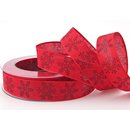 20 m x 25 mm Dekoband Christmas Snowflakes ROT...