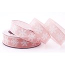 20 m x 25 mm Dekoband Christmas Snowflakes ROSA WEISS...