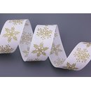 3 m x 40 mm Dekoband Christmas Snowflakes WEISS GOLD...