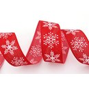 3 m x 40 mm Dekoband Christmas Snowflakes ROT WEISS...