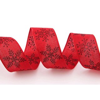 3 m x 40 mm Dekoband Christmas Snowflakes ROT...