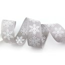 3 m x 40 mm Dekoband Christmas Snowflakes GRAU WEISS...