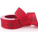 20 m x 40 mm Dekoband Christmas Snowflakes ROT...