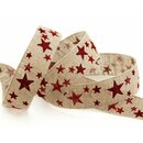 3 m x 25 mm Dekoband Country Stars NATUR ROT Geschenkband...
