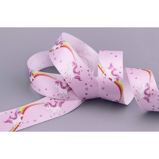3 m x 25 mm Satinband EINHORN ROSA Dekoband fr Mdchen Geburtstag Kinder Geschenkband Schleifenband