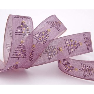 20 m x 40 mm Dekoband FELIZ LAVENDEL Flieder Weihnachtsbaum Geschenkband Natur Baumwolle Stoffband Schleifenband Weihnachtsband