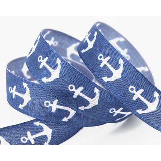 3 m x 25 mm Dekoband MARITIM ANKER BLAU Geschenkband Tischdeko Natur Geburtstag Stoffband mit formstabilen Kanten