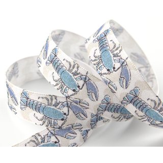 20 m x 25 mm Dekoband MARITIM KREBSE HELLBLAU Weiss Geschenkband Deko Band Tischdeko Natur Geburtstag Stoffband mit formstabilen Kanten