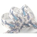 20 m x 25 mm Dekoband MARITIM KREBSE HELLBLAU Weiss...