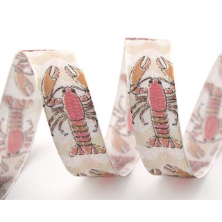 3 m x 25 mm Dekoband MARITIM KREBSE ORANGE CREME Ivory Geschenkband Deko Band Tischdeko Natur Geburtstag Stoffband mit formstabilen Kanten