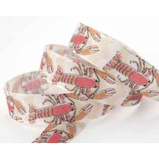 20 m x 25 mm Dekoband MARITIM KREBSE ORANGE CREME Ivory Geschenkband Deko Band Tischdeko Natur Geburtstag Stoffband mit formstabilen Kanten
