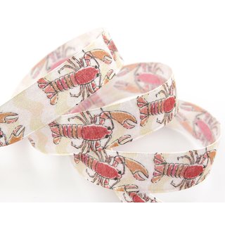 20 m x 25 mm Dekoband MARITIM KREBSE ORANGE CREME Ivory Geschenkband Deko Band Tischdeko Natur Geburtstag Stoffband mit formstabilen Kanten