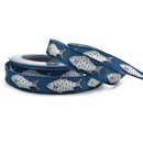 20 m x 25 mm Dekoband MARITIM Fische Denim BLAU...