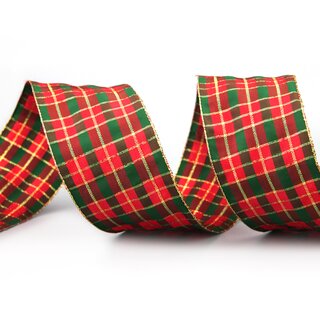 3 m x 60 mm Weihnachten Drahtkantenband KARO ROT DUNKELGRN GOLD 123 Lurex Goldkante