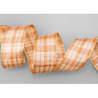 3 m x 40 mm Weihnachten Drahtkantenband KARO APRICOT GOLD 106 Lurex Goldkante