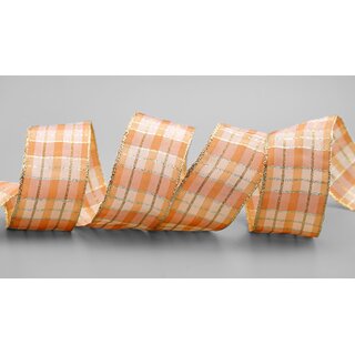 3 m x 40 mm Weihnachten Drahtkantenband KARO APRICOT GOLD 106 Lurex Goldkante