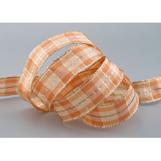 3 m x 25 mm Weihnachten Drahtkantenband KARO APRICOT GOLD 106 Lurex Goldkante