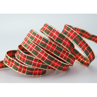 3 m x 15 mm Weihnachten Drahtkantenband KARO ROT...