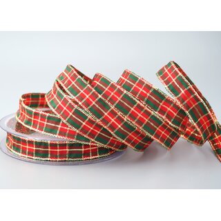 20 m x 15 mm Weihnachten Drahtkantenband KARO ROT...