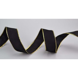3 m x 25 mm Dekoband FAIRY TALE SCHWARZ GOLD Drahtkantenband mit Lurex Metallgarn Geschenkband Weihnachten Stoffband Metallic glnzend