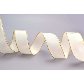 25 m x 25 mm Dekoband FAIRY TALE CREME GOLD Ivory Drahtkantenband mit Lurex Metallgarn Geschenkband Weihnachten Stoffband Metallic glnzend