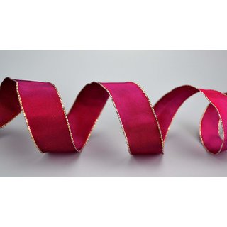 25 m x 25 mm Dekoband FAIRY TALE FUCHSIA GOLD Drahtkantenband mit Lurex Metallgarn Geschenkband Weihnachten Stoffband Metallic glnzend