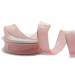 25 m x 25 mm Dekoband FAIRY TALE ROSA GOLD Drahtkantenband mit Lurex Metallgarn Geschenkband Weihnachten Stoffband Metallic glnzend