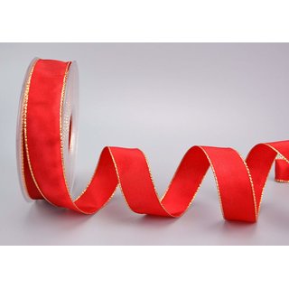 25 m x 25 mm Dekoband FAIRY TALE ROT GOLD Drahtkantenband mit Lurex Metallgarn Geschenkband Weihnachten Stoffband Metallic glnzend