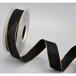 25 m x 25 mm Dekoband FAIRY TALE SCHWARZ GOLD Drahtkantenband mit Lurex Metallgarn Geschenkband Weihnachten Stoffband Metallic glnzend