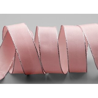 25 m x 25 mm Dekoband FAIRY TALE ROSA SILBER Drahtkantenband mit Lurex Metallgarn Geschenkband Weihnachten Stoffband Metallic glnzend