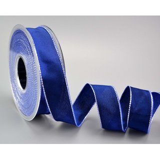 25 m x 25 mm Dekoband FAIRY TALE BLAU SILBER Drahtkantenband mit Lurex Grau Metallgarn Geschenkband Weihnachten Stoffband Metallic glnzend