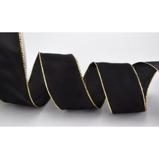 3 m x 40 mm Dekoband FAIRY TALE SCHWARZ GOLD Drahtkantenband mit Lurex Metallgarn Geschenkband Weihnachten Stoffband Metallic glnzend